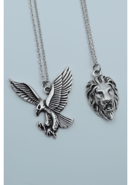2'li Kartal Aslan Erkek Kadın Kolye Seti - Kod:1196