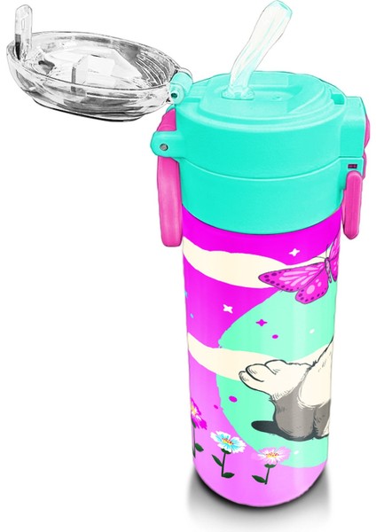 Kids Su Yeşili Pembe Kedi Desenli Pipetli ve Direkt Içim Çelik Termos 500 ml 31796 indirimleri