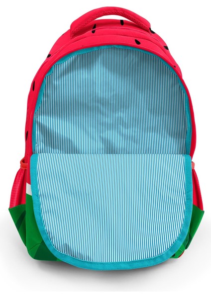 Kids Kırmızı Yeşil Karpuz Desenli Üç Bölmeli Okul Sırt Çantası 14428 fırsatları