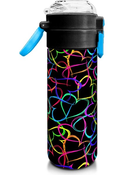 Kids Çok Renkli Kalp Desenli Pipetli ve Direkt Içim Çelik Termos 500 ml 31870