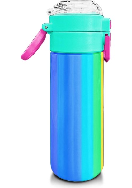Kids Renkli Çizgili Desenli Pipetli ve Direkt Içim Çelik Termos 500 ml 31873 fiyatları