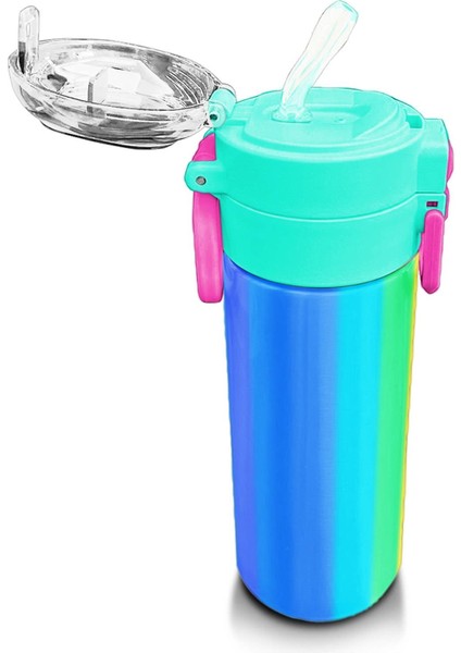 Kids Renkli Çizgili Desenli Pipetli ve Direkt Içim Çelik Termos 500 ml 31873 indirimleri