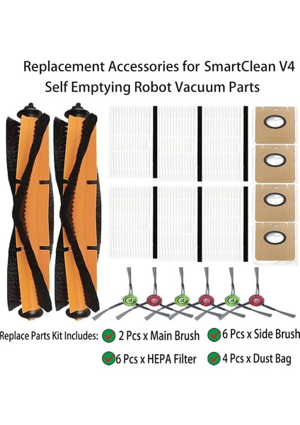 Ionvac Smartclean V4 Kendiliğinden Boşalan Robot Süpürge Için 18 Adet Yedek Parça Ana Yan Fırçalar Filtre Toz Torbaları (Yurt Dışından) modelleri