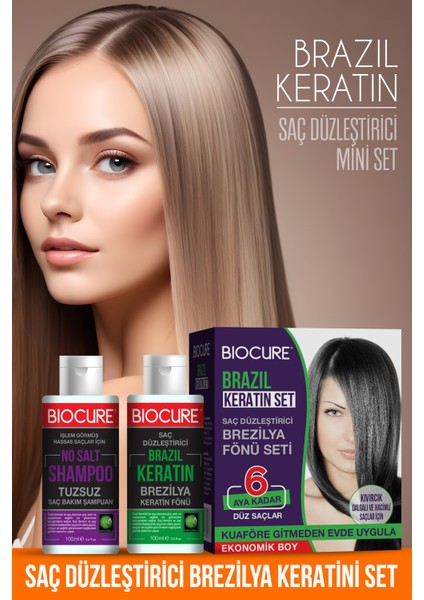 Brezilya Fönü Keratini 2'li Mucizevi Bakım Seti Keratin - Şampuan Botox Etkili / Evde Kullanım Seti