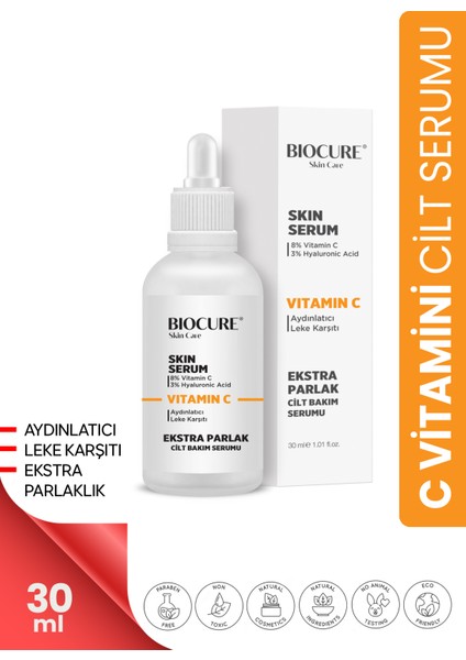 C Vitamini & Hyaluronik Asit Extra Parlak Aydınlatıcı Ve Leke Karşıtı Yüz Serumu 30 Ml