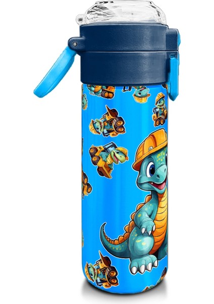 Kids Mavi Dinozor Desenli Pipetli ve Direkt Içim Çelik Termos 500 ml 31799