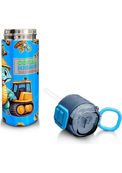 Kids Mavi Dinozor Desenli Pipetli ve Direkt Içim Çelik Termos 500 ml 31799