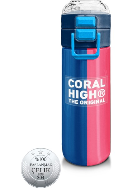 Kids Renkli Çizgili Desenli Pipetli ve Direkt Içim Çelik Termos 500 ml 31879