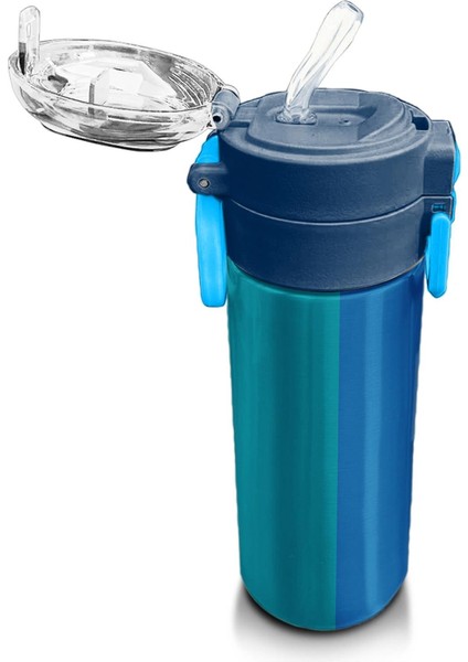 Kids Renkli Çizgili Desenli Pipetli ve Direkt Içim Çelik Termos 500 ml 31879 indirimleri