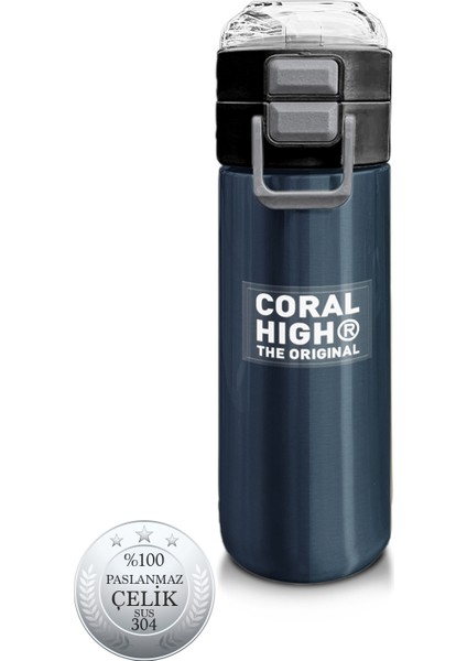 Kids Lacivert Turuncu Çizgili Pipetli ve Direkt Içim Çelik Termos 500 ml 31998