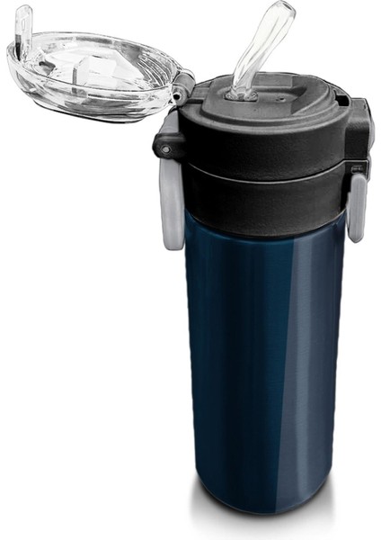 Kids Lacivert Turuncu Çizgili Pipetli ve Direkt Içim Çelik Termos 500 ml 31998 indirimleri