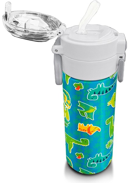 Kids Mavi Yeşil Dinozor Desenli Pipetli ve Direkt Içim Çelik Termos 500 ml 31798 indirimleri
