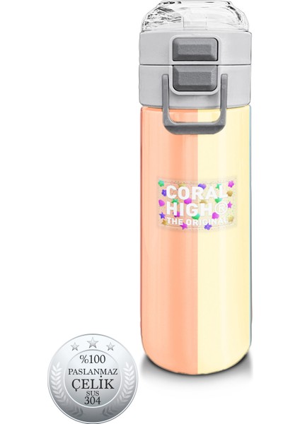 Kids Renkli Çizgili Desenli Pipetli ve Direkt Içim Çelik Termos 500 ml 31880
