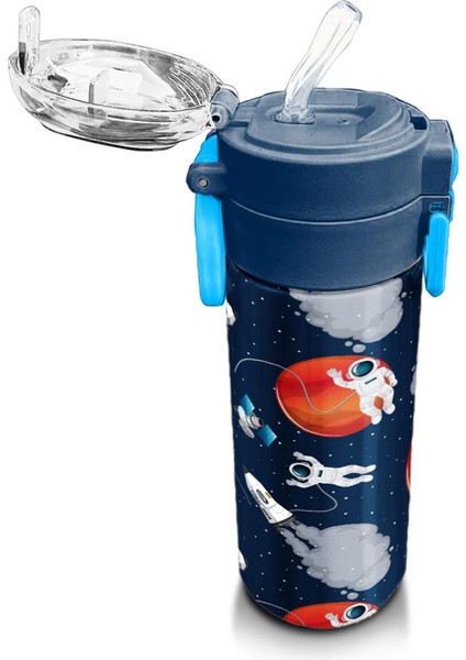 Kids Lacivert Mavi Astronot Desenli Pipetli ve Direkt Içim Çelik Termos 500 ml 31999 indirimleri