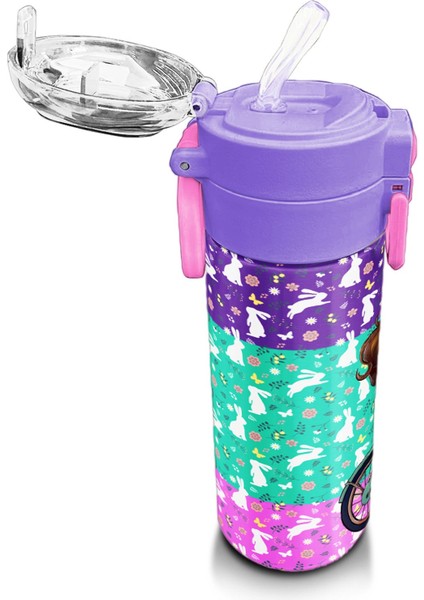 Kids Mor Pembe Bisikletli Kız Desenli Pipetli ve Direkt Içim Çelik Termos 500 ml 31797 indirimleri