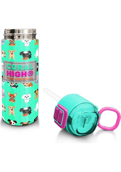 Kids Su Yeşili Neon Pembe Köpek Desenli Pipetli ve Direkt Içim Çelik Termos 500 ml 31913 fırsatları