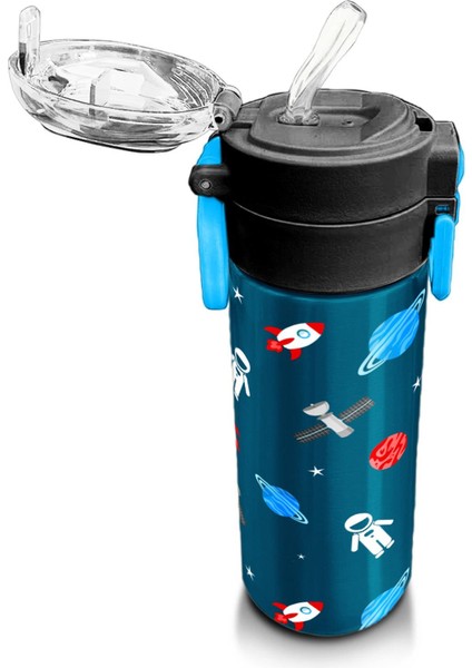 Kids Çivit Kırmızı Uzay Desenli Pipetli ve Direkt Içim Çelik Termos 500 ml 31908 indirimleri