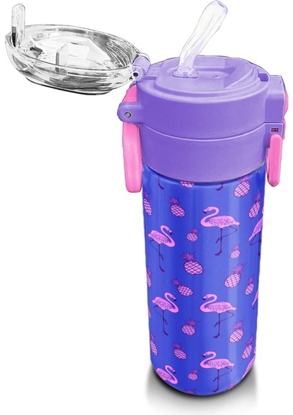 Kids Lavanta Pembe Flamingo Desenli Pipetli ve Direkt Içim Çelik Termos 500 ml 31905 indirimleri