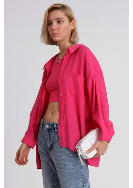 Kadın Düşük Omuzlu Keten Oversize Gömlek modelleri
