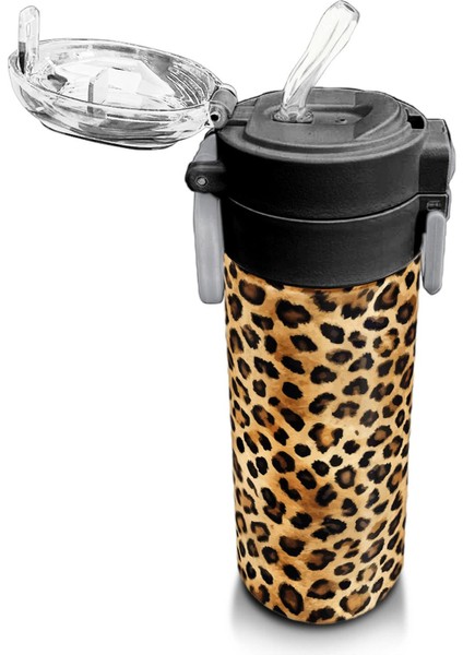 Kids Kahverengi Leopar Desenli Pipetli ve Direkt Içim Çelik Termos 500 ml 31881 indirimleri