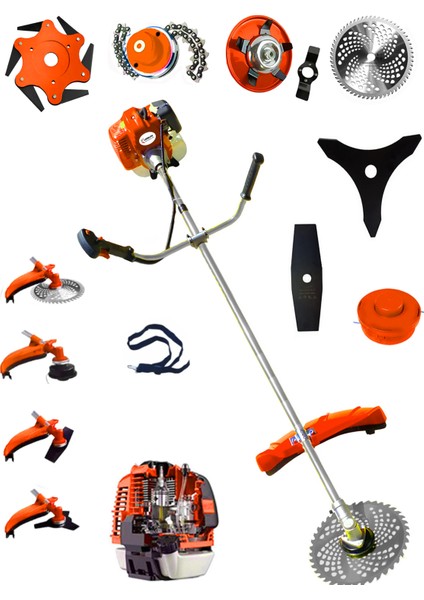 Italia VTEC-800 Motor New 8 In 1 Full Set Yan Tipi Benzinli Motorlu Ot Çalı Tırpanı Çim Makinesi