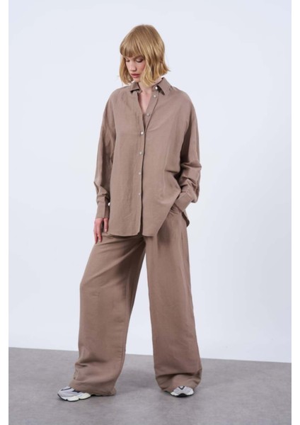 Kadın Keten Gömlek Pantolon Takım