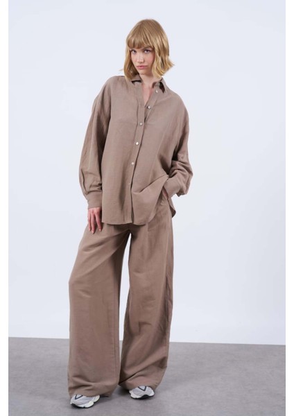 Kadın Keten Gömlek Pantolon Takım modelleri