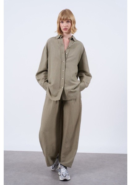 Kadın Keten Gömlek Pantolon Takım