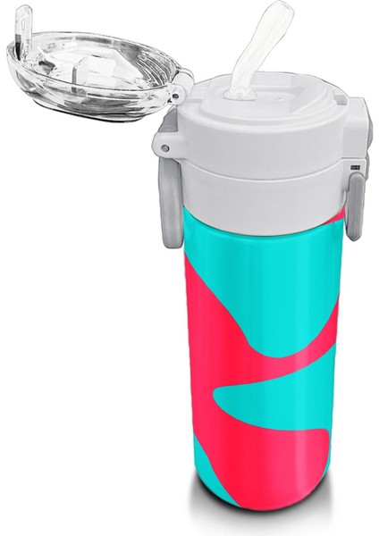 Kids Neon Mercan Turuncu Desenli Pipetli ve Direkt Içim Çelik Termos 500 ml 31885 indirimleri