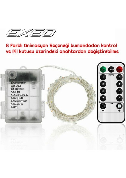 Peri Tel LED Işık Kumandalı Animasyonlu Pilli LED