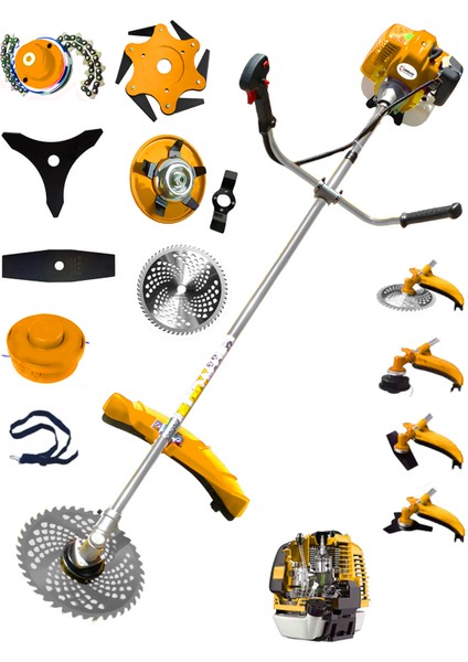 Italia F15 Motor New 8 In 1 Full Set Yan Tipi Benzinli Motorlu Ot Çalı Tırpanı Çim Makinesi