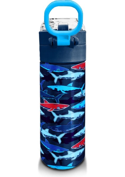 Kids Lacivert Kırmızı Köpek Balığı Desenli Pipetli ve Direkt Içim Çelik Termos 500 ml 31930 modelleri