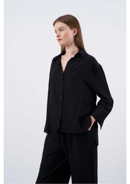 Kadın Keten Gömlek-Pantolon Alt Üst Takım