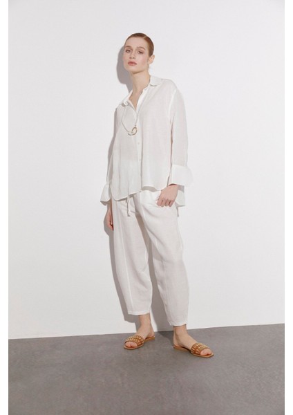 Kadın Keten Gömlek Pantolon Takım