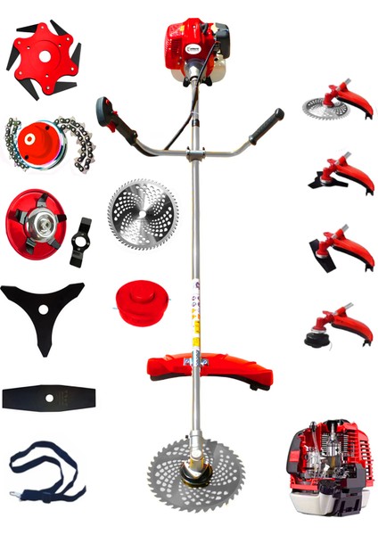 Italia V12 Motor New 8 In 1 Full Set Yan Tipi Benzinli Motorlu Ot Çalı Tırpanı Çim Makinesi 3.2 Hp