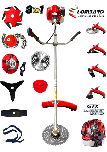 Italia V12 Motor New 8 In 1 Full Set Yan Tipi Benzinli Motorlu Ot Çalı Tırpanı Çim Makinesi 3.2 Hp fiyatları