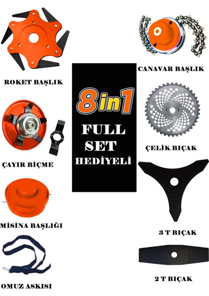 Italia V12 Motor New 8 In 1 Full Set Yan Tipi Benzinli Motorlu Ot Çalı Tırpanı Çim Makinesi 3.2 Hp modelleri