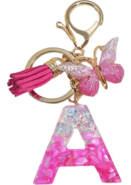 Pembe Taş Dolgulu Reçine Harf Anahtarlık A-Z 26 Baş Harfler Isim Kelebek Püskül Kolye Anahtarlık Bagaj Sırt Çantası Etiketi Dekor ile (Yurt Dışından)
