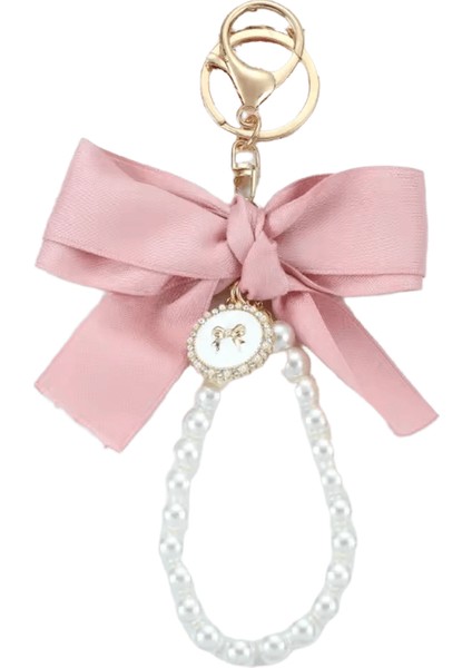 Vintage Sahte Inci Zincir Anahtarlıklar Kadınlar Için Sevimli Kalp Yay-Düğüm Charm Çanta Çanta Dekor Araba Anahtarlık Kulaklık Kılıfı Aksesuar (Yurt Dışından)