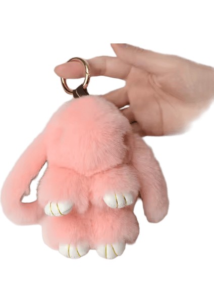 Tavşan Anahtarlık Yüzük Kabarık Gerçek Kürk Ponpon Tavşan Biblo Anahtarlık Charm Çanta Araba Anahtar Kolye Üzerinde Sevimli Anahtarlık (Yurt Dışından)