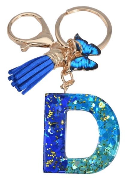 26 Ingilizce Alfabe Harf Püsküller Anahtarlık Kristal Akrilik Kelebek Sarkık Anahtarlık Kadın Hediye Moda Takı Aksesuarları Renk: D / Boyut: 55MM (Yurt Dışından)