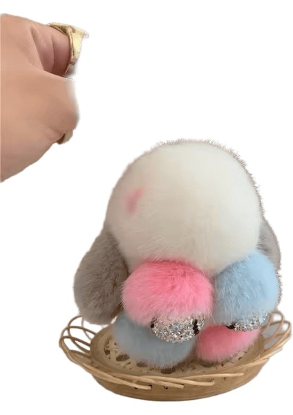 2024 Gerçek Vizon Kürk Tavşan Kürk Kolye Çanta Takı Anahtarlık Peluş Kolye Trompet Sevimli Sevimli Tavşan Çocuk Hayvan Karikatür Bebek Renk: Elmas Renkli / Boyut: 8 cm (Yurt Dışından)