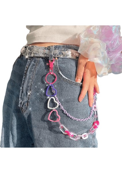 2023 Hip Hop Gökkuşağı Reçine Zincir Anahtarlık Erkekler Kadınlar Sevimli Bel Zinciri Çok Renkli Akrilik Çiçek Pantolon Pantolon Zinciri Punk Takı (Yurt Dışından)