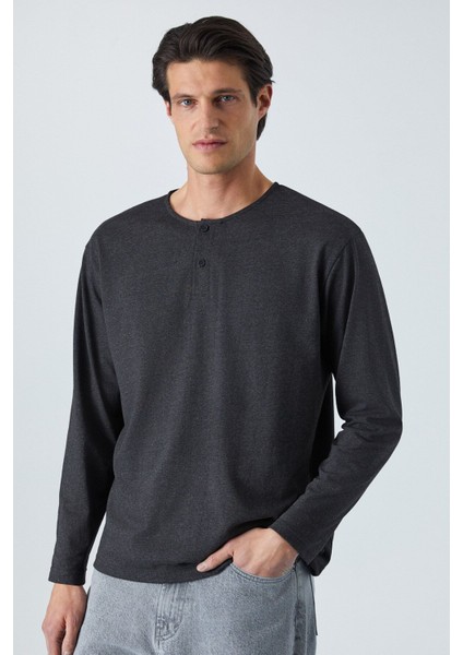 Venezıa Erkek Özel Rustik Dokulu Antrasit Sweatshirt
