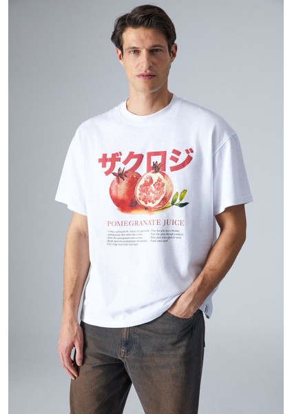 Pomegranate Erkek Sırt Baskılı Beyaz T-Shirt