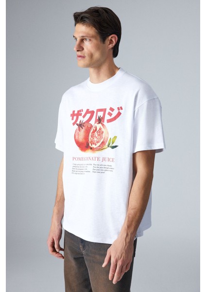 Pomegranate Erkek Sırt Baskılı Beyaz T-Shirt modelleri