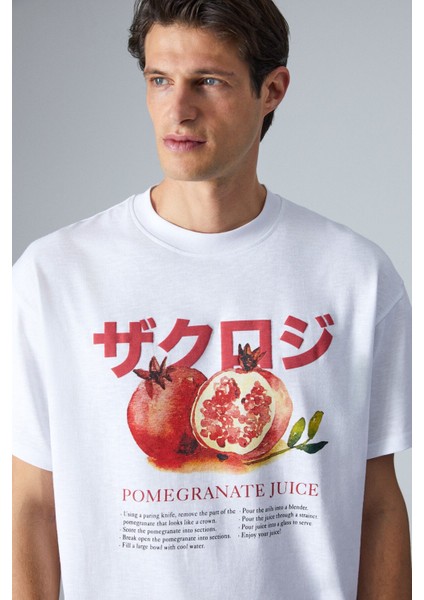Pomegranate Erkek Sırt Baskılı Beyaz T-Shirt fırsatları