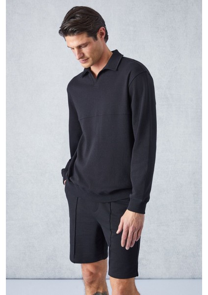 Bugattı Erkek Polo Yakalı Uzun Kollu Relaxed Fit Siyah T-Shirt fırsatları