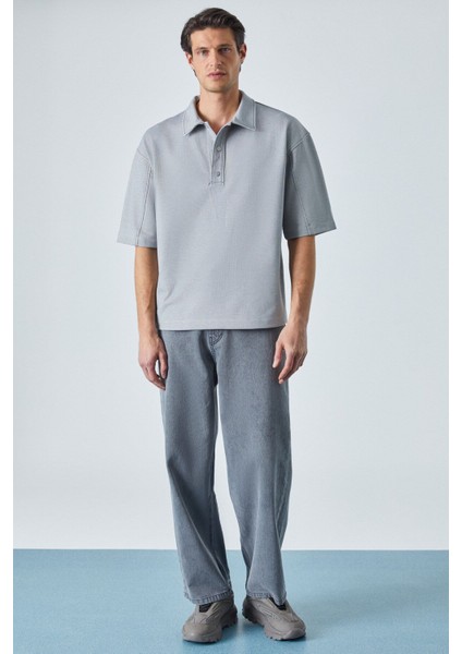 Jucka Erkek Kısa Kollu Çıtçıt Kapamalı Oversize Fit Polo Yaka Gri T-Shirt fiyatları