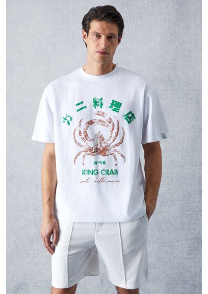 Crab Erkek Regular Fit Beyaz T-Shirt